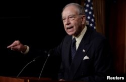 U.S. Senate Judiciary Committee Chairman Senator Chuck Grassley (R-IA) speaks during a news conference to discuss the FBI background investigation into the assault allegations against U.S. Supreme Court nominee Judge Brett Kavanaugh on Capitol Hill in Was