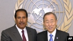 UN Secretary-General Ban Ki-moon (right) meets with Sheikh Hamad bin Jassim bin Jabr Al-Thani, Prime Minister and Minister for Foreign Affairs of the State of Qatar, at the UN headquarters in New York, January 4, 2012.