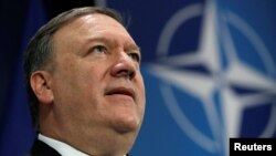 Mike Pompeo, secrétaire d'Etat américain au siège de l'OTAN à Bruxelles le 27 avril 2018.