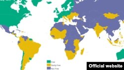 Mapa da liberdade de imprensa no Mundo de acordo com a organização Freedom House