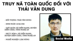 Lệnh truy nã nhà hoạt động Thái Văn Dung (Ảnh chụp màn hình) 