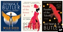 This combination of book cover images released by Grand Central Publishing shows, "Wild Seed," from left, "Parable of the Sower," and "Parable of the Talents," by Octavia e. Butler. (Grand Central Publishing via AP)