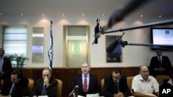 Israeli Prime Minister Benjamin Netanyahu chairing the weekly meeting of his Cabinet (file photo)