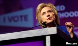 Democratic presidential candidate Hillary Clinton addresses the Planned Parenthood Action Fund in Washington, June 10, 2016.