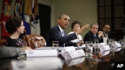 President Barack Obama speaks during his meeting in the Roosevelt Room of the White House, Washington, June 24, 2013.