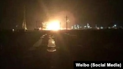 Blast at chemical plant in Dongying, in eastern province of Shandong province, China, Aug. 31, 2015. (Photo: Weibo)