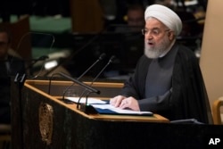 하산 로하니 이란 대통령이 지난 9월 유엔총회에서 연설했다.