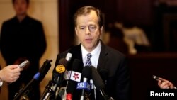 U.S. Special Representative for North Korea Glyn Davies speaks to the media at a hotel in Beijing, China. May 15, 2013. 