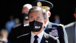 South Korea President Moon Jae-in attends the first joint repatriation ceremony for Korean War remains at Joint Base Pearl Harbor-Hickam near Honolulu, Hawaii. Sept. 22, 2021.