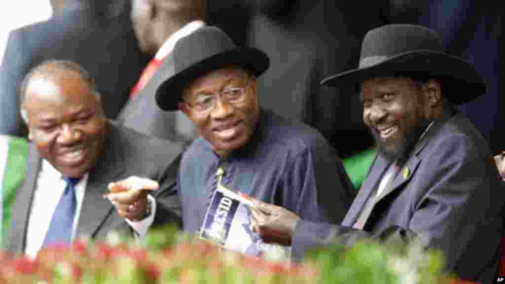 Shugabanni daga kasashen Afirka da duniya sun kasance wurin bukukuwan a Nairobi domin tunawa da ranar -- Ali Bongo Ondimba, Ghana; Goodluck Jonathan, Nigeria da Salva Kiir, South Sudan.