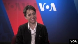 FILE - Masha Gessen is interviewed by VOA in this undated photo. Gessen resigned Tuesday as vice president of the board of PEN America over the free expression group's cancellation of an event with Russian panelists.