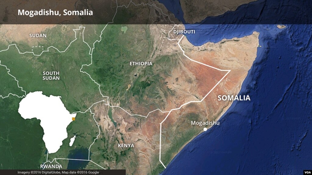 Map of Somalia highlighting Mogadishu. 