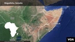 Map of Somalia highlighting Mogadishu. 