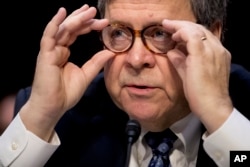 Attorney General nominee William Barr testifies during a Senate Judiciary Committee hearing on Capitol Hill in Washington, Jan. 15, 2019.