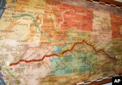 A map at the Pony Express National Museum shows the long and harrowing route that the young, brave riders traveled in relays on horseback from St. Joseph to Sacramento.