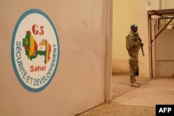A Malian Army soldier with the G5 Sahel, an institutional framework for coordination of regional cooperation in development policies and security matters in West Africa, is seen in Sevare on May 30, 2018.