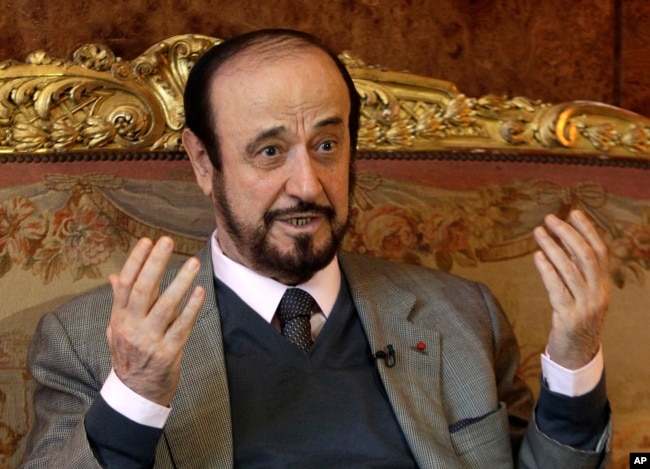 FILE - Rifaat Assad, an exiled uncle of Syrian President Bashar Assad, speaks during an interview in Paris, France, Nov. 15, 2011.