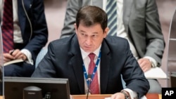 드미트리 폴랸스키 유엔 주재 러시아 차석대사가 안전보장이사회에서 발언하고 있다. (자료사진)