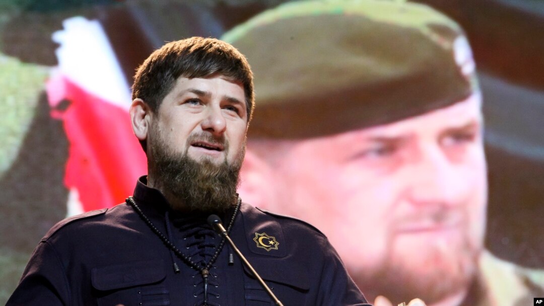 FILE - Chechen regional leader Ramzan Kadyrov speaks at celebrations marking Defenders of the Fatherland Day in Chechnya's provincial capital Grozny, Russia, Feb. 20, 2016.