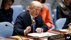 U.S. President Donald Trump leads a United Nations Security Council session, Sept. 26, 2018, at U.N. headquarters in New York. 