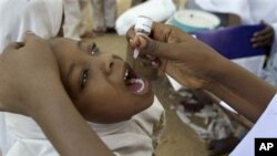 FILE - A health worker gives a child an oral polio vaccine in Kano, Nigeria.