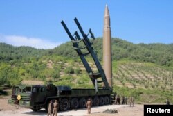 The Hwasong-14, which North Korea claims in an intercontinental ballistic missile, is seen in this undated photo released by North Korea's Korean Central News Agency in Pyongyang July 5, 2017.