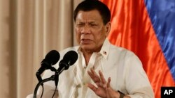 Philippine President Rodrigo Duterte at the Malacanang Presidential Palace in Manila, Philippines, Aug, 16, 2017.