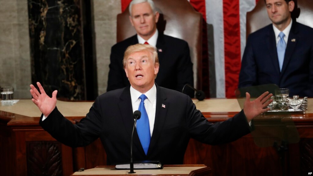Tổng thống Donald Trump phát biểu "Thông điệp Liên bang" tại Quốc hội Hoa Kỳ tối 30/1/2018.