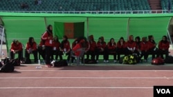 Afghan women soccer players at the South Asian Football Federation Championship in Islamabad. (Ayaz Gul/VOA)