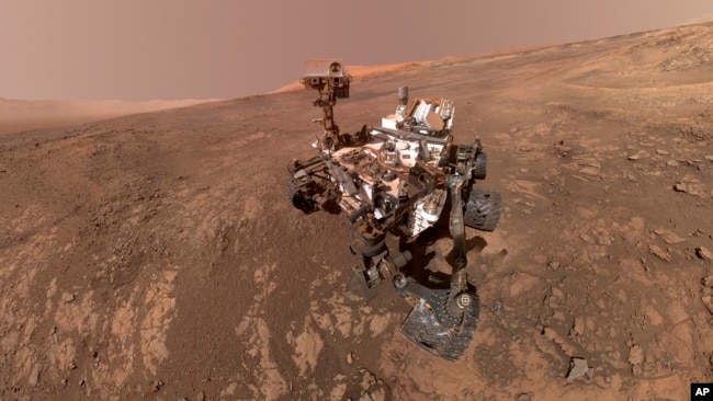 This composite image made from a series of Jan. 23, 2018 photos shows a self-portrait of NASA's Curiosity Mars rover on Vera Rubin Ridge. (NASA/JPL-Caltech/MSSS via AP)