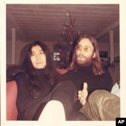 This photo made available on Wednesday Sept. 15, 2021, shows John Lennon and Yoko Ono in Thy, northern Denmark, Jan. 5, 1970. Half a century ago, four Danish teenagers interviewed John Lennon for their school paper. A cassette tape with a 33-minute audio