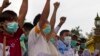 Buddhist nationalists protest, Aug. 3, 2017, in Yangon, Myanmar. 