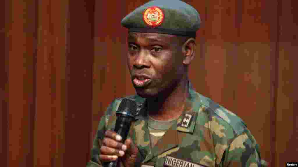 Major General Lawrence Ngubani, leader of the Defence Ministry Investigation Team on Baga, speaks during a meeting in Maiduguri, in the aftermath of what Nigerian authorities said was heavy fighting between security forces and Islamist militants in Baga