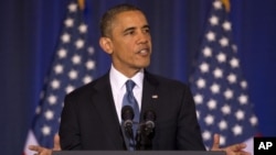 Presiden AS Barack Obama memberikan pidato di Universitas Pertahanan Nasional di Washington, hari Kamis (23/5). 