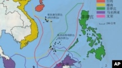各國南中國海主權要求範圍示意圖。