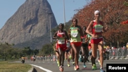 Finale du Marathon des femmes aux Jeux Olympiques de Rio au Brésil, le 14 Août 2016. 