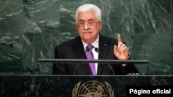 30일 미국 뉴욕 유엔 본부에서 열린 제 70차 유엔총회에서 마하무드 압바스 팔레스타인 자치정부 수반이 기조연설을 하고 있다.