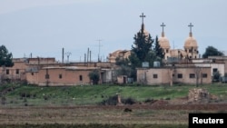 A general view shows a church in the Assyrian village of Abu Tina, Syria, which was recently captured by Islamic State fighters.