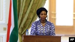 FILE - South African Minister of International Relations and Cooperation Maite Nkoana Mashabane, May 11, 2015.