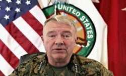 Jenderal Kenneth F. McKenzie, Jr., Komandan Komando Pusat AS (CENTCOM), dalam jumpa pers di Pentagon, 30 Agustus 2021. (videograb/AFP/US DEPARTMENT OF DEFENSE)