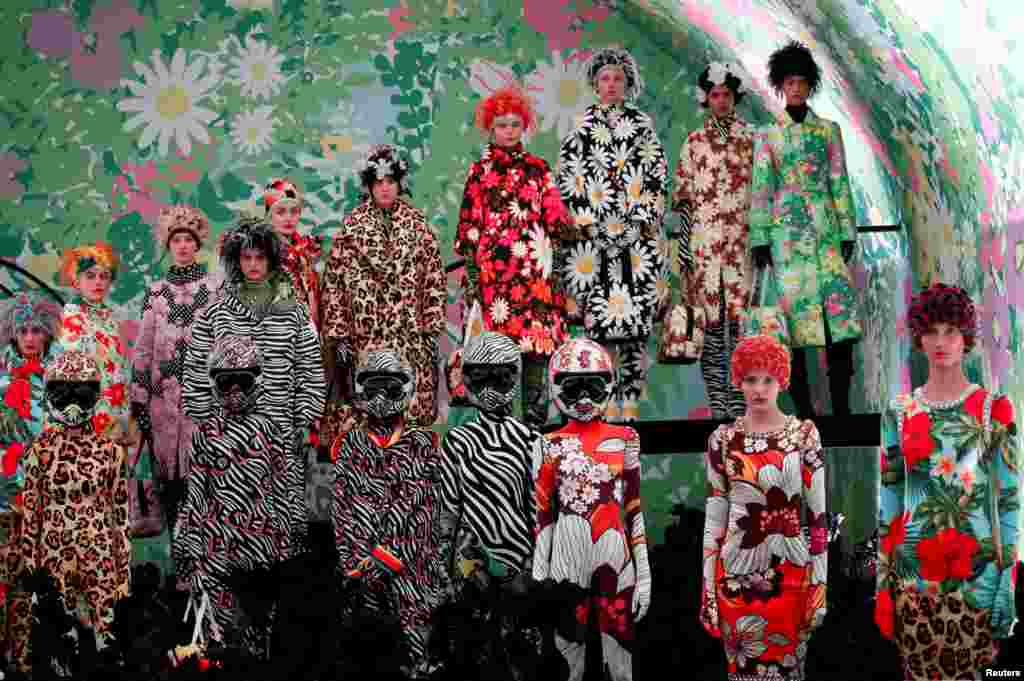 Models present creations by Moncler Genius during Milan Fashion Week in Milan, Italy, Feb. 20, 2019.