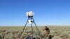 This is one of six solar-powered loudspeakers mimicking natural gas well field compressor noise at study sites on Idaho's Snake River Plain (VOA/T. Banse)