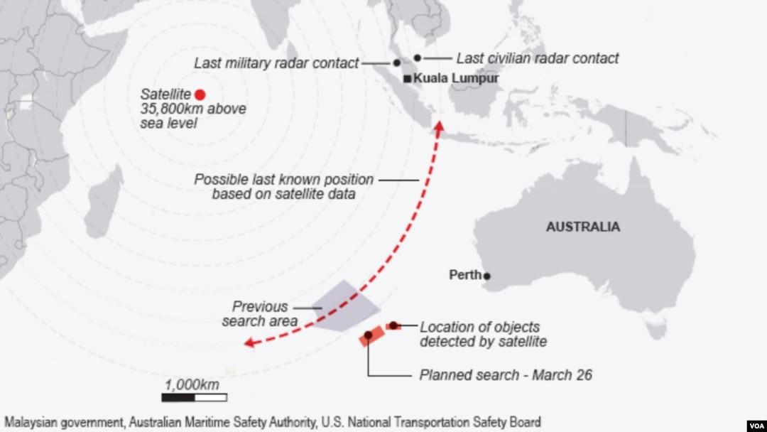 Malaysia Airlines flight MH 370 extended search area as of March 26, 2014