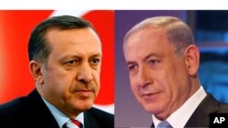 Le président turc Recep Tayyip Erdoğan (à gauche) et le premier ministre Israëlien Benjamin Netanyahu (à droite)