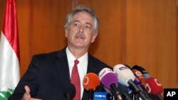 U.S. Deputy Secretary of State William Burns speaks during a press conference at Rafik Hariri International Airport in Beirut, Lebanon, July 13, 2012.