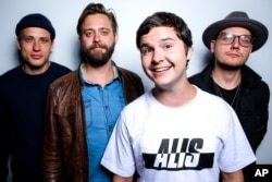 Magnus Larsson, from left, Kasper Daugaard, Lukas Graham Forchhammer and Mark Falgren of Lukas Graham pose for a portrait in Los Angeles, March 30, 2016.