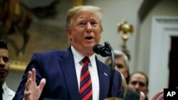 FILE - President Donald Trump speaks in the Roosevelt Room of the White House, May 9, 2019.