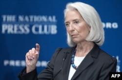 国际货币基金组织总裁拉加德在华盛顿发表谈话