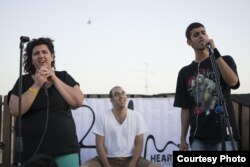 Heartbeat concert in Haifa (left to right) Yasmina Abu Nassar, Ami Yares, Moody Kablawi. (Osseily Hanna)