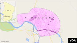 Carte de N'Djamena, Tchad.